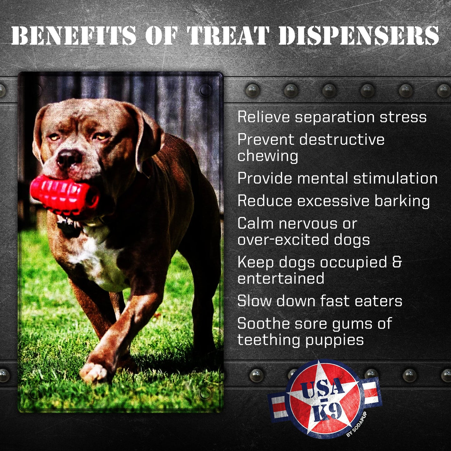 USA-K9 Grenade Rubber Dog Chew Toy | K9 Handler Reward Toy | Red & Blue | USA Made